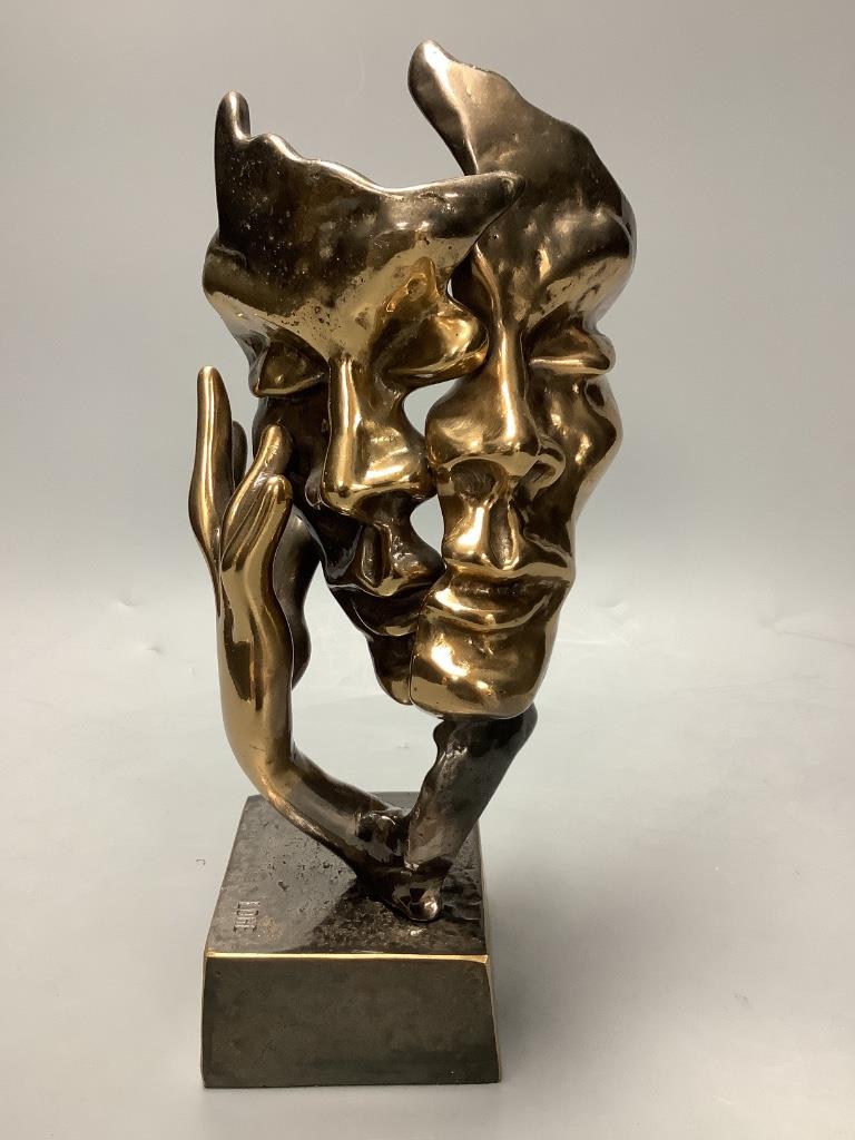 Yves Lohe. A bronze mask sculpture “Doux Baiser” 25cm